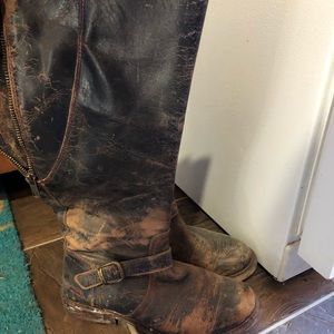 Bed Stu black leather boots, zip calf